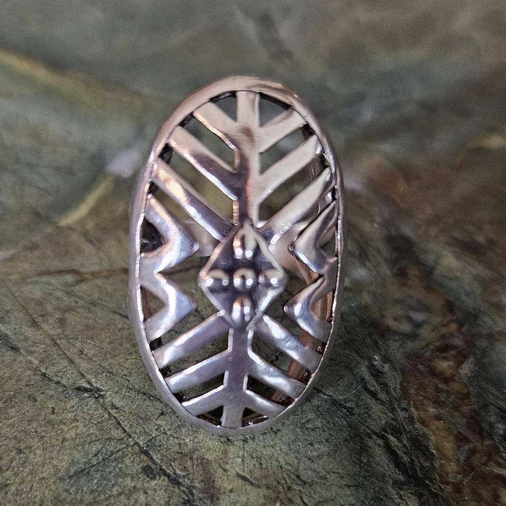 HTF Silpada .925 Sterling Silver Geometric Cut Out Statement Ring R3548 - Picture 2 of 6